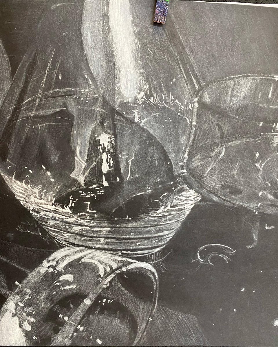 Look at these beautiful finished glass drawings Art 2 completed! Students took their own reference image for this project too! #artclass #glassdrawing #highschoolart #charcoaldrawings