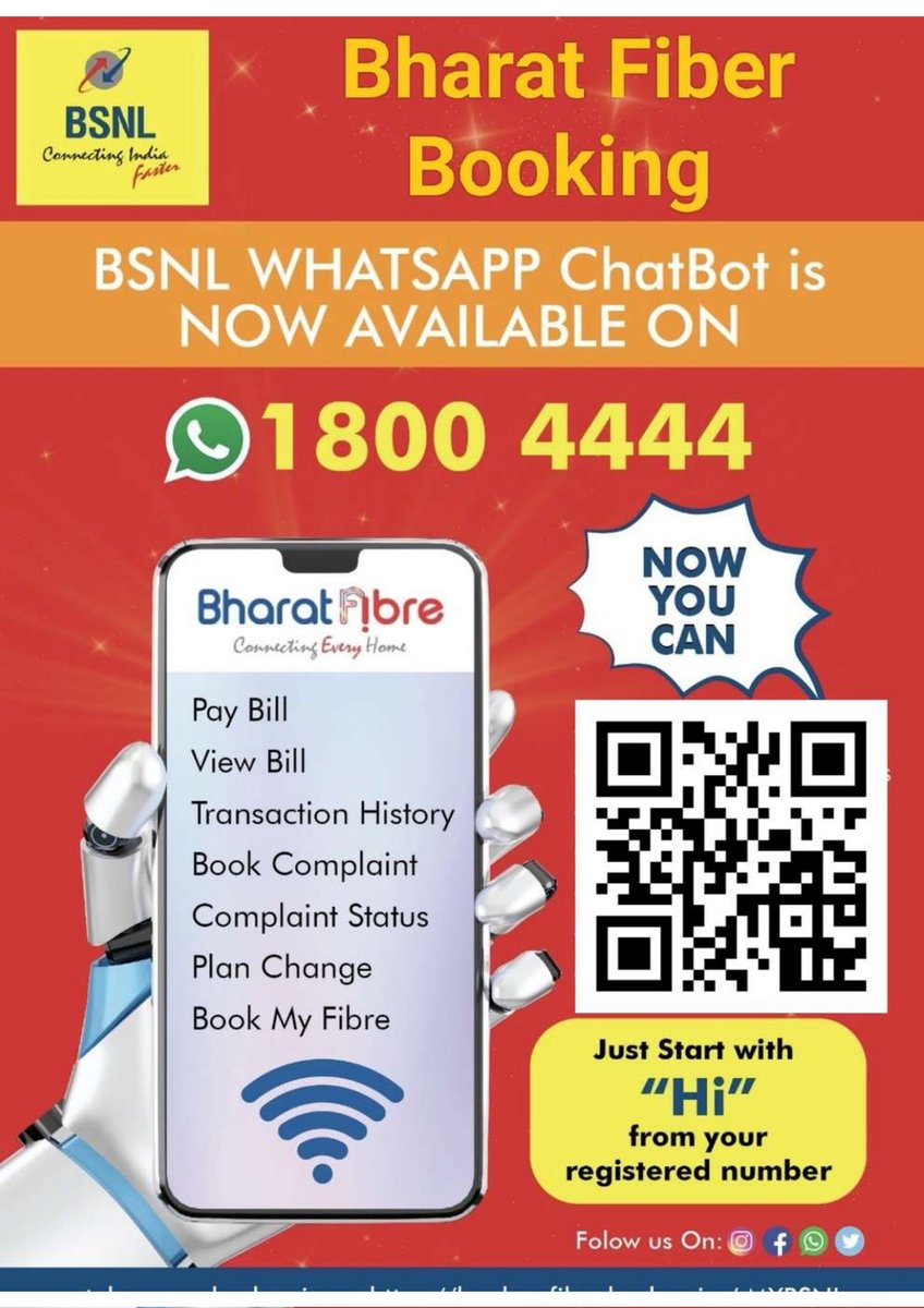 BSNL WhatsApp ChatBot is Now available on 18004444. Just try once for different services. @CMDBSNL @BSNLCorporate