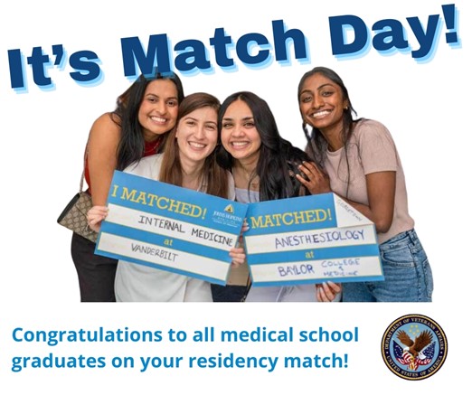 It’s Match Day! Congratulations to our medical school graduates on your match with a residency program. As we celebrate VA Health Professions Education Week and Match Day at Durham VAMC, we also welcome our newest residents who will train here as they care for Veterans.