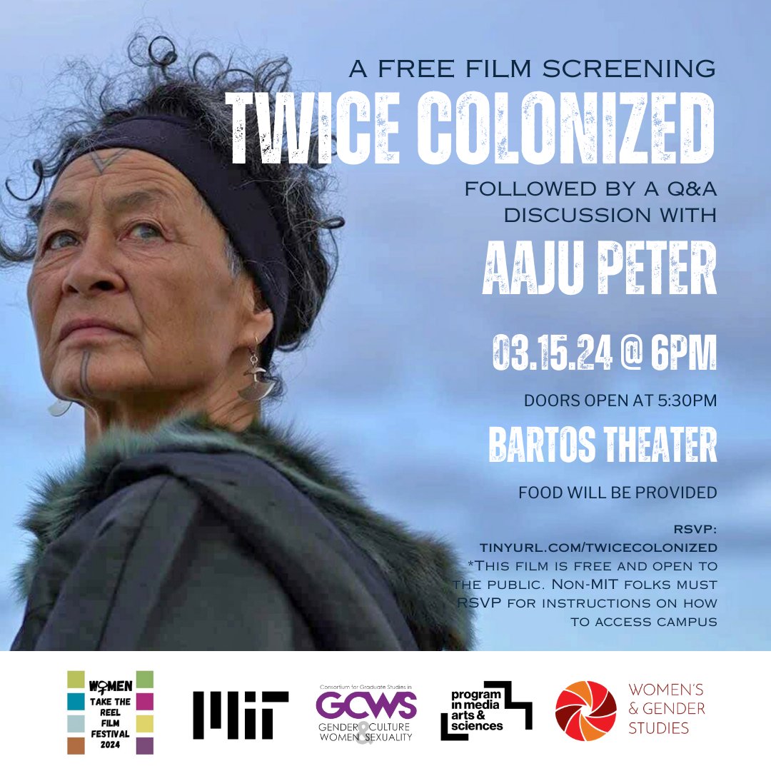 See you soon! 📽️ 'Twice Colonized' Film Screening and Q&A Discussion w/ Aaju Peter 🗓️ March 15th, 2024 at 6:00 pm 📍 Bartos Theater The screening is FREE and open to the public. Doors open at 5:30 pm. | Food will be provided. rsvp: tinyurl.com/twicecolonized…