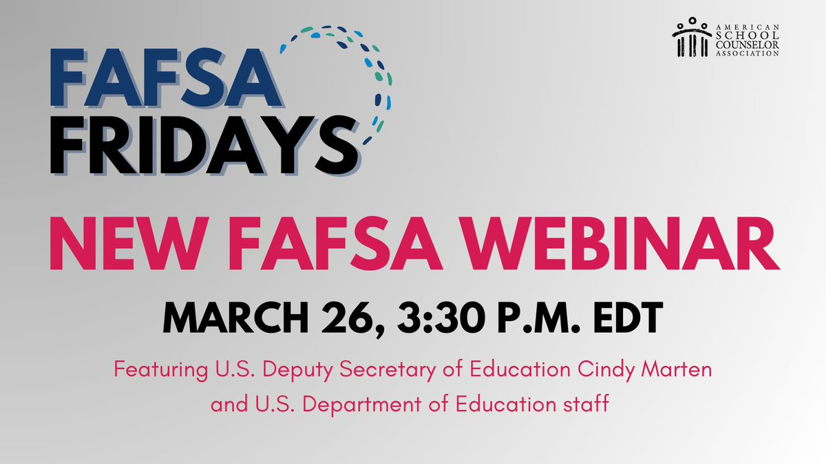 New FAFSA Webinar on Tuesday, March 26, at 3:30 p.m. EDT. Learn about the latest changes and updates related to the FAFSA and participate in a Q&A session with experts from @usedgov. Register here: bit.ly/3TlVoFe