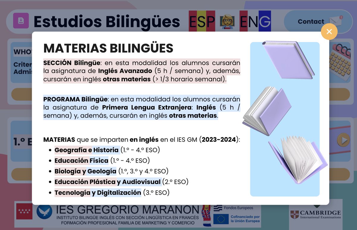 ¿Sabes que hay dos vías para acceder a los Estudios Bilingües? Haz  clic para conocer qué materias y qué contenidos se imparten en #inglés y en #español en la Sección Bilingüe y en el Programa Bilingüe de nuestro centro: view.genial.ly/65eb5fdd8f2706…