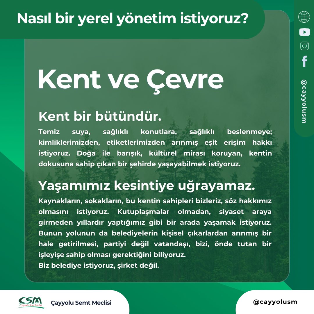 cayyolusm's tweet photo. Nasıl bir yerel yönetim istiyoruz?
Kent ve Çevre https://t.co/N2wJbQBYyD
