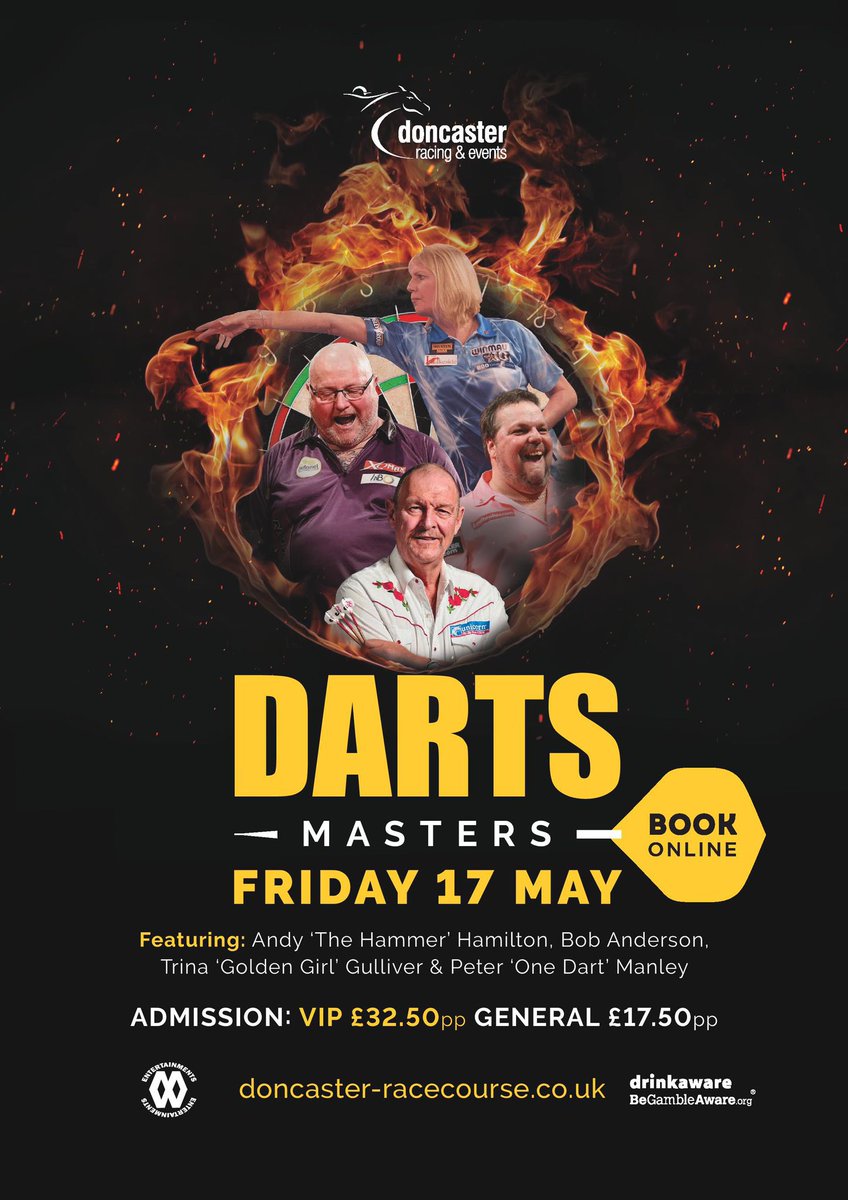 Myself, @BobAnderson180, @trinagoldengirl & @onedart180 will be @DoncasterRaces in May for the inaugural Doncaster Darts Masters it’ll be a night of great entertainment! Get your tickets on this link rb.gy/k821bz With racing the next day too make a weekend of it! 🎯