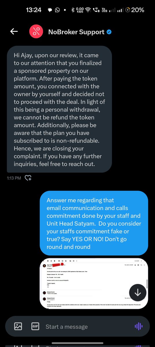 tweetofajay's tweet image. Dear @NoBrokerCare,/ @nobrokercom let's cut to the chase: Where is the accountability for your staff's commitments made by Unit Head Satyam? Is it all just smoke and mirrors, or do you stand by your word? YES OR NO? The silence speaks volumes. #scam #nobroker #TransparencyPlease"