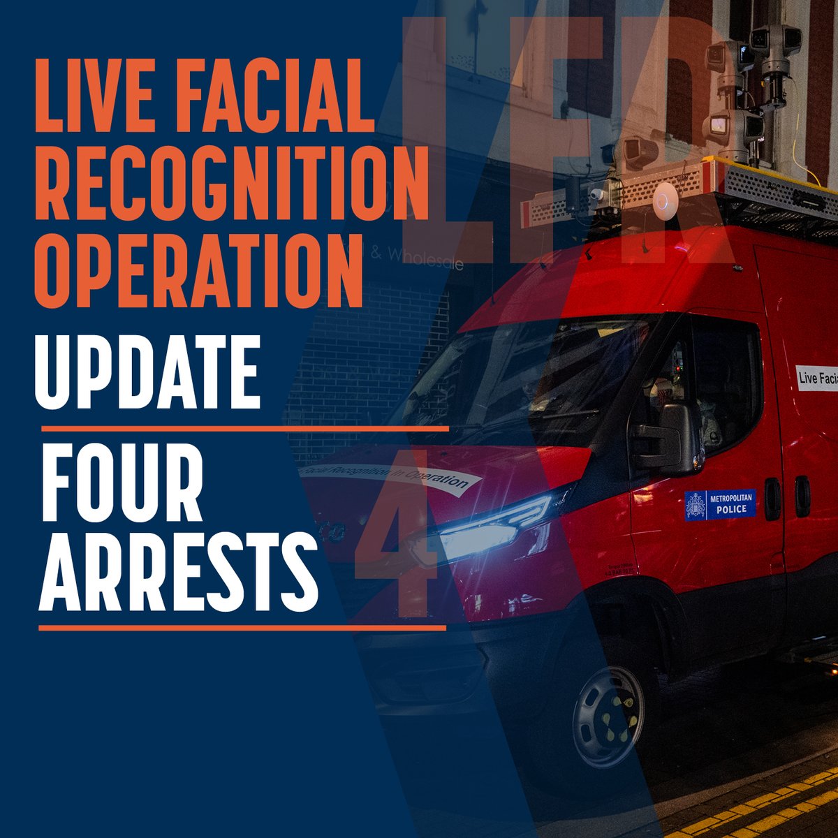 We held our latest Live Facial Recognition deployments in Wandsworth and Bromley yesterday. As a result, four people were arrested for offences including racially aggravated harassment, and burglary.