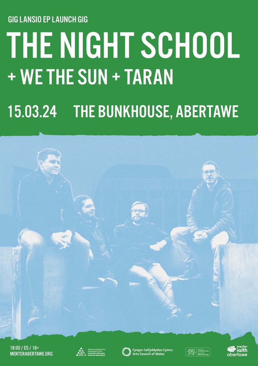 menterabertawe's tweet photo. @The_NightSchool @TheBunkhouseSA1 @SwanseaMusicHub HENO! TONIGHT!

Last chance for advance £5 tickets to @the_nightschool's EP launch at @thebunkhousesa1 tonight! Remaining tickets £8 OTD from 18:00. 

🎧 Listen to the EP ➡ https://t.co/Fb2u7loB4b 

🎟 Tickets ➡ https://t.co/nxelLrpluc

@swanseamusichub #yagym https://t.co/pOXaV200d7