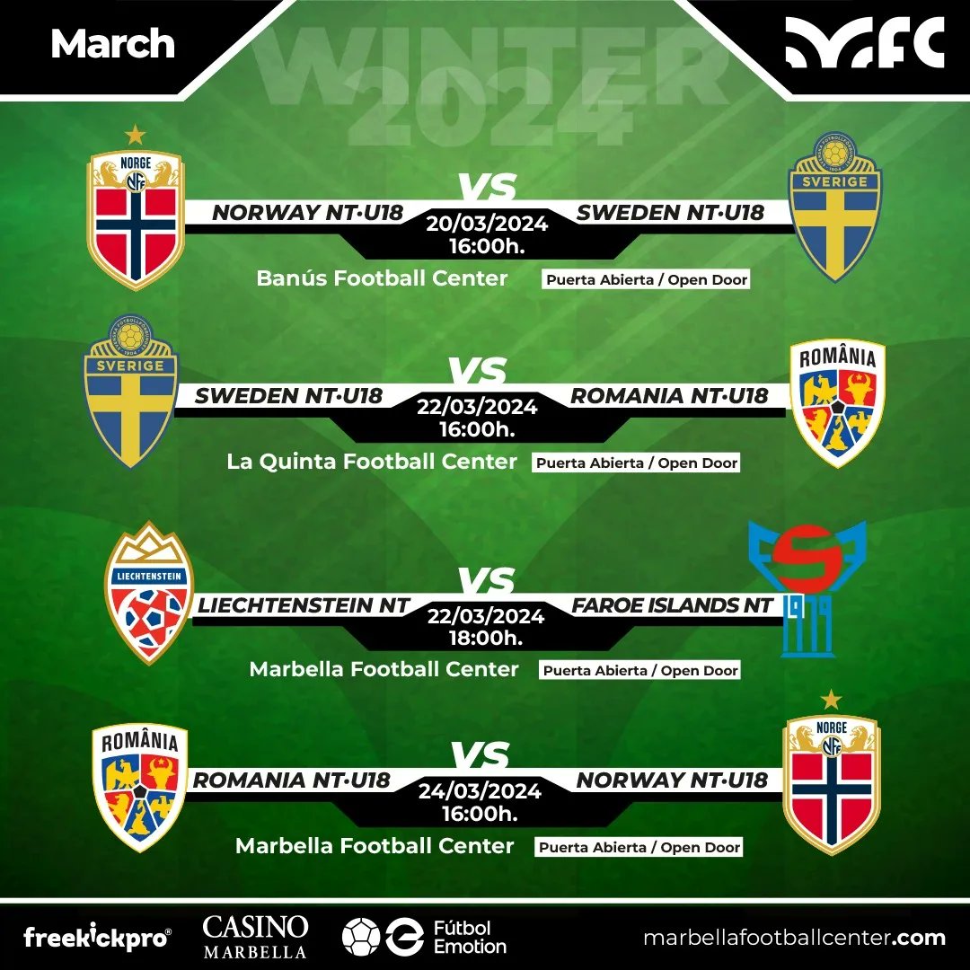 MarbellaFCenter's tweet photo. 📌 New 🔝 list of friendly matches ⚽
📌 Nueva lista 🔝 de partidos ⚽ amistosos
#marbellafootballcenter #mfc #marbella #playasyoutrain #friendlymatches #partidosamistosos #trainingcamps #preseasons #pretemporadas #stages #concentraciones #football #futbol https://t.co/fdOiC9cqjE