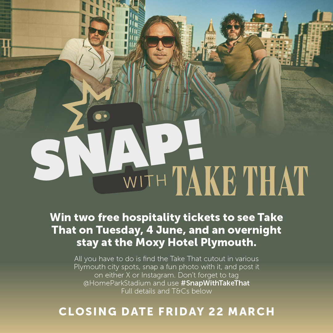 🚨 This is your one week warning! 🚨

📸 The #SnapwithTakeThat competition closes in one week!

🎟️ Enter now by following the rules below to win Take That hospitality tickets and a one night stay @MoxyHotels in June