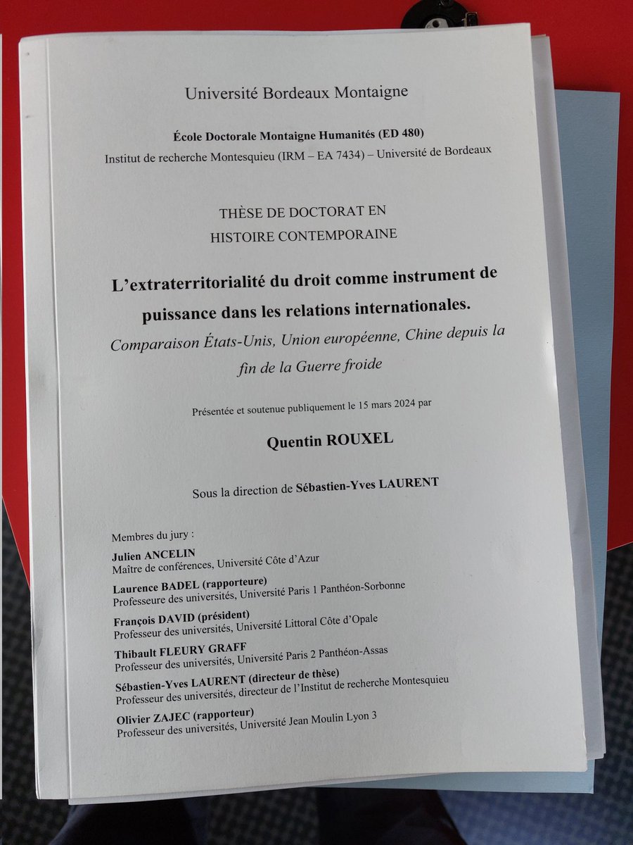 La recherche avance....soutenance de thèse de Quentin Rouxel aujourd'hui sur l'extraterritorialité du droit et la puissance