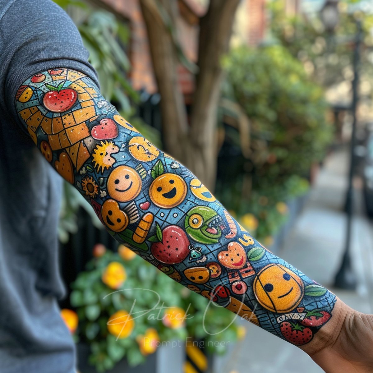 🌈✨ Turn your arm into a vibrant canvas with a full sleeve of colorful emojis! Celebrate creativity, joy, and digital expression in every inked symbol. 🎨💖 #EmojiTattoo #ColorfulInk #TattooArt #DigitalExpression #PlayfulInk #VibrantTattoos #CreativeTattoos