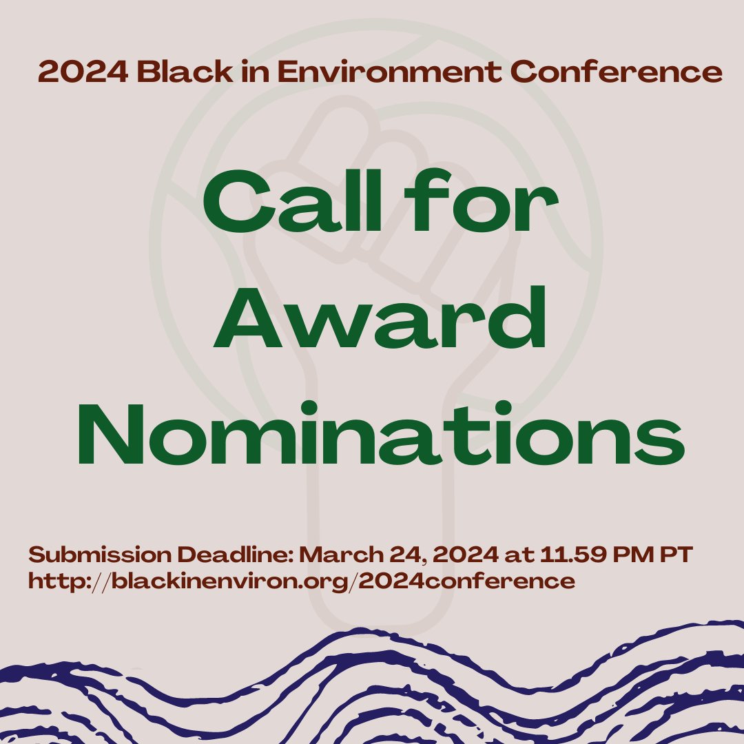 🏆 Help us celebrate Black environmentalists & organizations making an extraordinary impact through their work & advocacy during the #BIEConference. Award nominations are now open! Visit blackinenviron.org/2024conference for more info! The submission deadline is March 25th at 11:59PM PST.