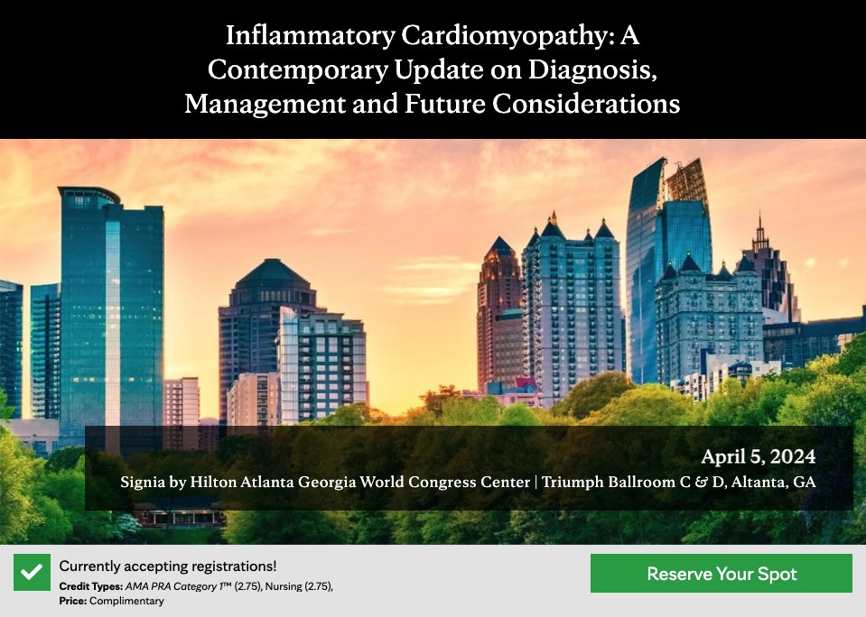 Planning to attend #ACC24? Add this complimentary @MayoClinic dinner symposium discussing Inflammatory #Cardiomyopathy to your itinerary! Registration required - reserve your spot here and join us in Atlanta on April 5th: cveducation.mayo.edu/store/inflamma…