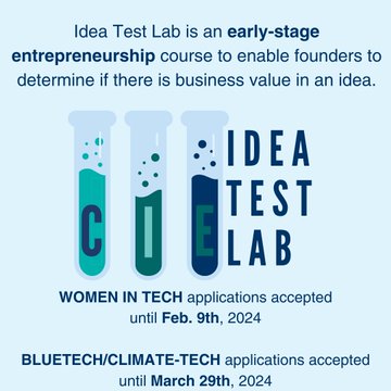 Come Join us for the CIE Idea Test Lab powered by <a href="/WellsFargo/">Wells Fargo</a>!🧪The Test Lab is a cohort based, 4-week program with prizes up to 5k!  Applications for Blue tech/Climate tech will be accepted until 3/29. Learn more and register by using this link: 

23622978.hs-sites.com/cie-idea-test-…