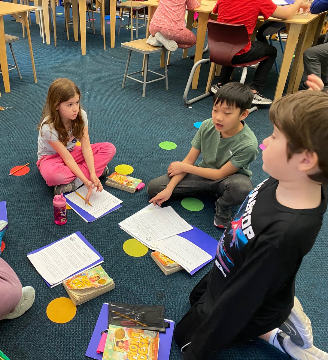 CaedmonFourth's tweet photo. Lively book club discussions in #CaedmonGrade4 with Front Desk by @kellyyanghk 
#bookclubs #literaturecircles #CaedmonReading #FrontDesk https://t.co/ZGxeznGVOr