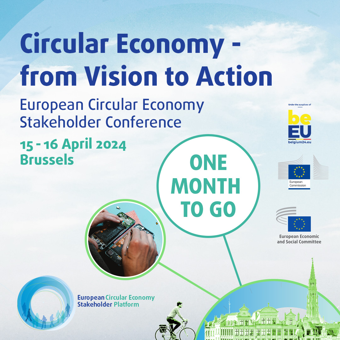 One month to go! Join us 🗓️15-16 April for one of the most exciting #CircularEconomy #Conference: inspiring keynotes, panel discussions, workshops, networking opportunities, chats & polls. Online participation is still open ▶️ europa.eu/!jwrqcD #CEStakeholderEU #WCEF2024