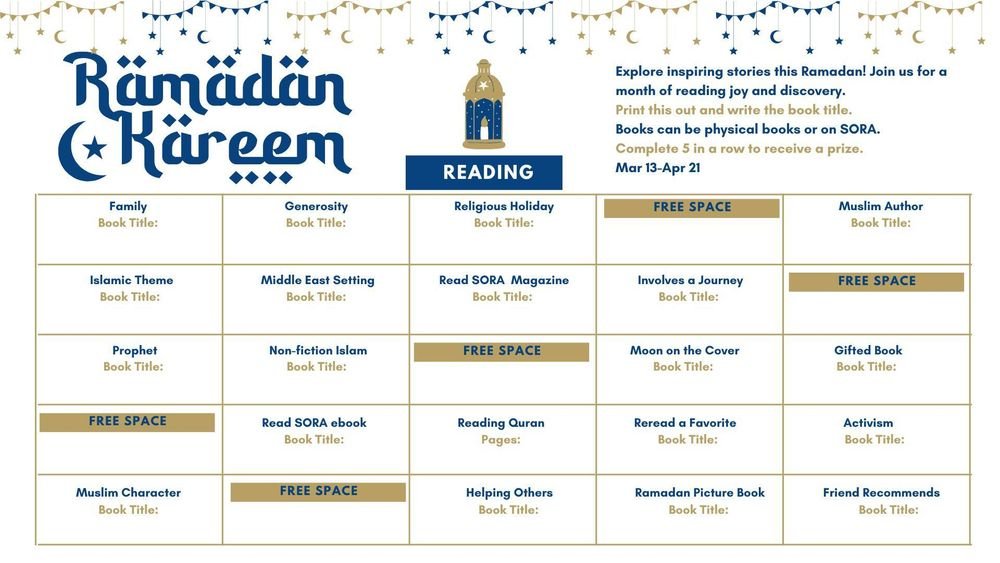 Created a Ramadan Reading Bingo Hoping to see a lot of participation for this! #ramadanreading #schoollibrarian #readingbingo #librarians