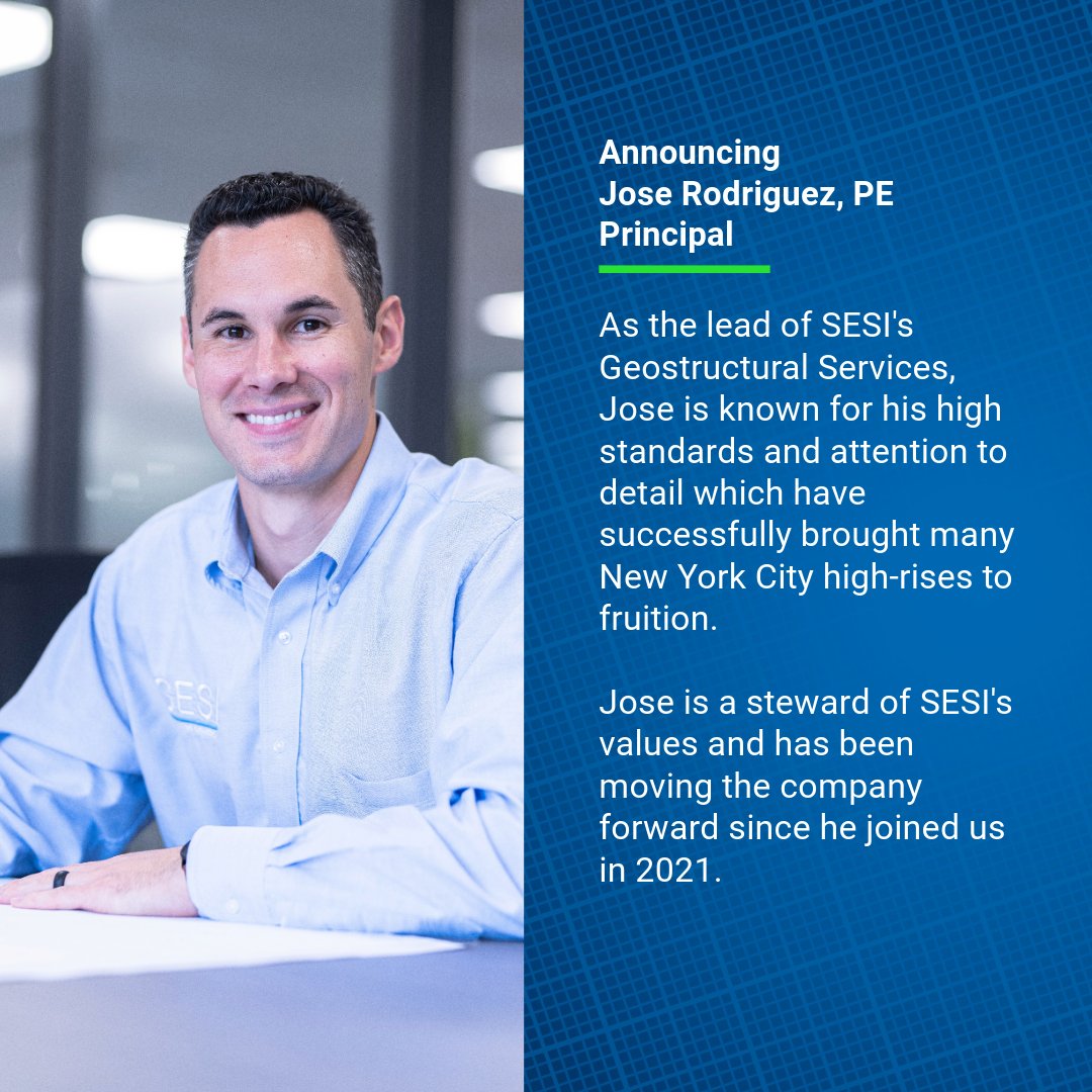 On Tuesday, March 14, SESI announced that Jose Rodriguez, PE is now part of our group of Principals. Jose delivers a personal high level of service and applies sound engineering approach.