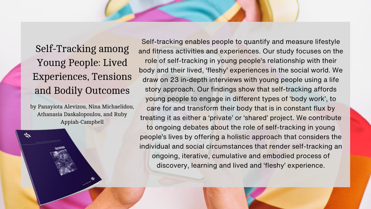 ‘Self-Tracking among Young People’ by Panayiota et al. considers the individual and social circumstances that render self-tracking an ongoing, iterative, cumulative and embodied process of discovery, learning and lived and ‘fleshy’ experience. Read below. doi.org/10.1177/003803…