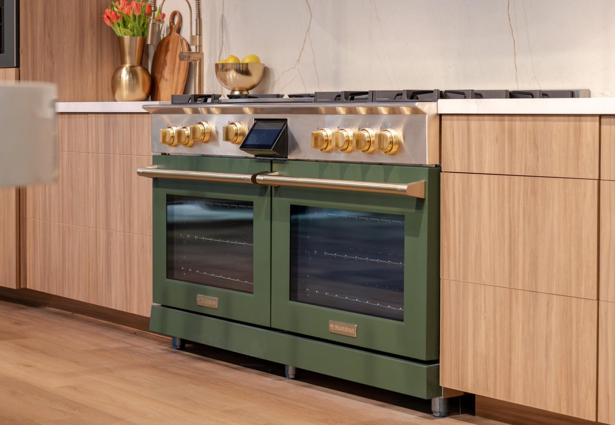 Embrace the spirit of St. Patrick's Day with Alison Victoria's captivating color collection featuring 10 timeless shades of green. Transform any BlueStar® appliance into a statement piece for your kitchen. Learn more now at bit.ly/3Anntm0