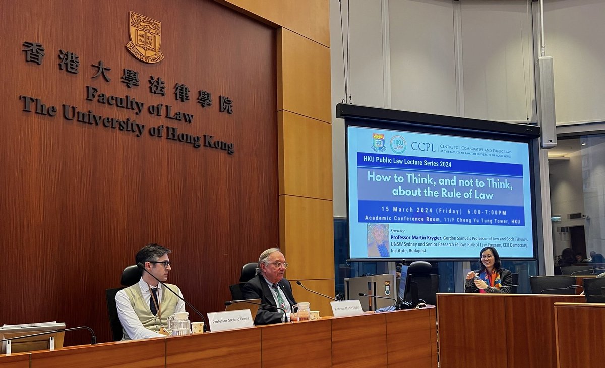 Amazing session at the ⁦@CCPL_HKULaw⁩ ⁦@HkuLaw⁩ with ⁦@KrygierM⁩ ⁦@UNSWLaw⁩ on “How to Think, or not to Think, about the Rule of Law”. By all means one of the best lectures I have ever attended.