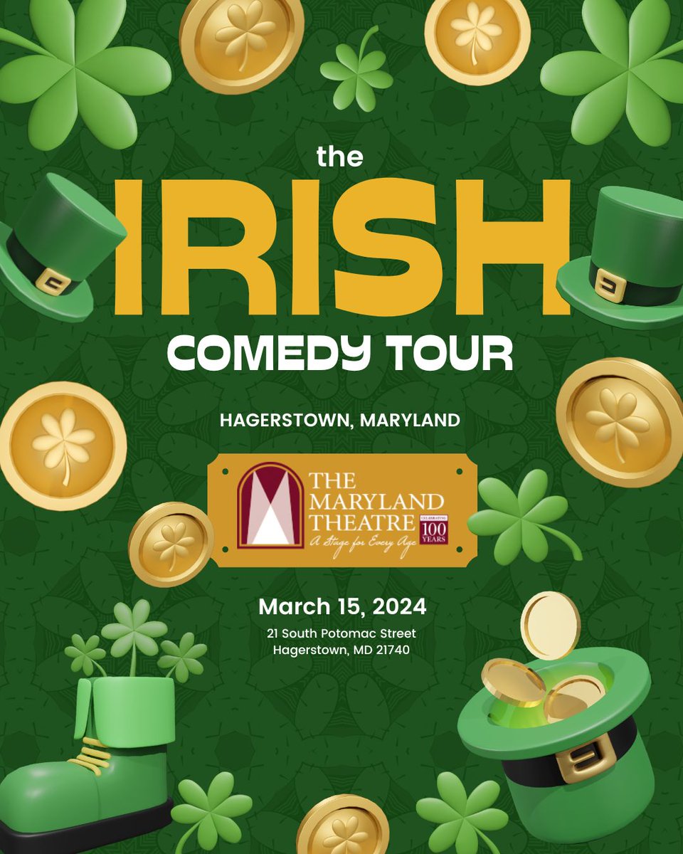 If you're in Hagerstown and not kicking your St. Patrick's Day weekend off with a bunch of Irish hooligans, then what are you even doing with your life? Come out to The Maryland Theatre and celebrate with us! Tickets: mdtheatre.org/irish-comedy-t…