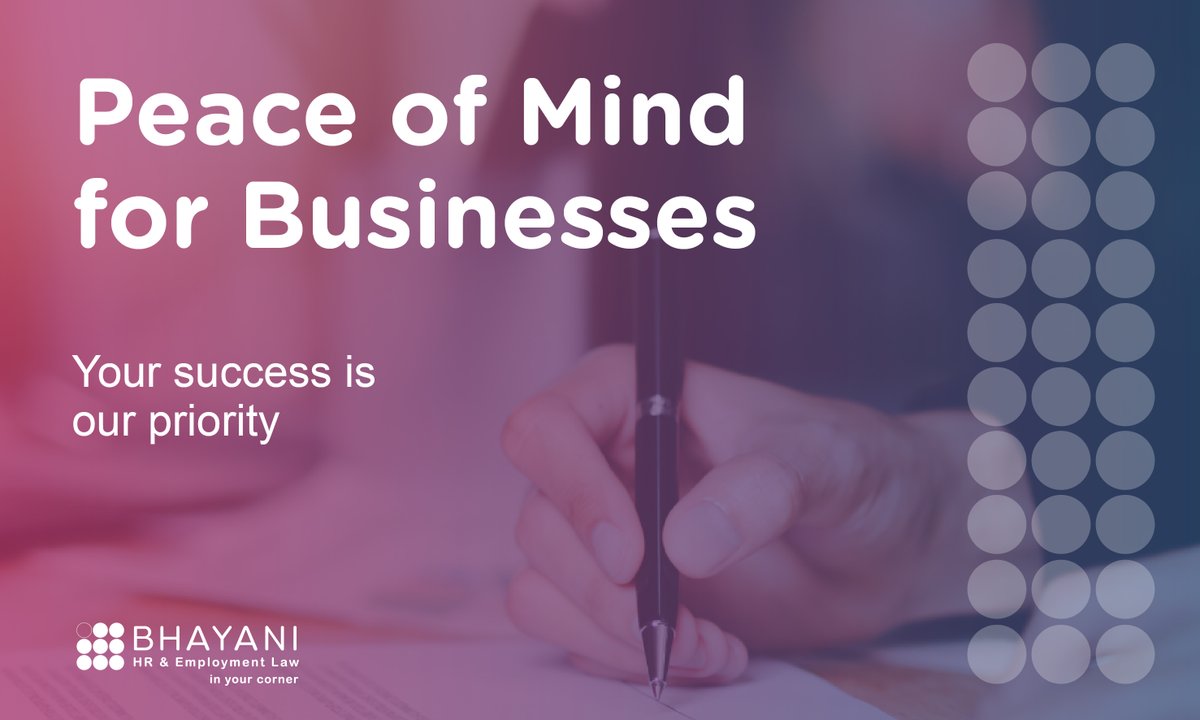 Peace of Mind for Businesses ☮️ At Bhayani HR & Employment Law, we offer quick, robust, and practical advice to manage the issues which arise to protect the business and get the best out of your employees. 🌐 bhayanilaw.co.uk 📞 Call us: 0333 888 1360