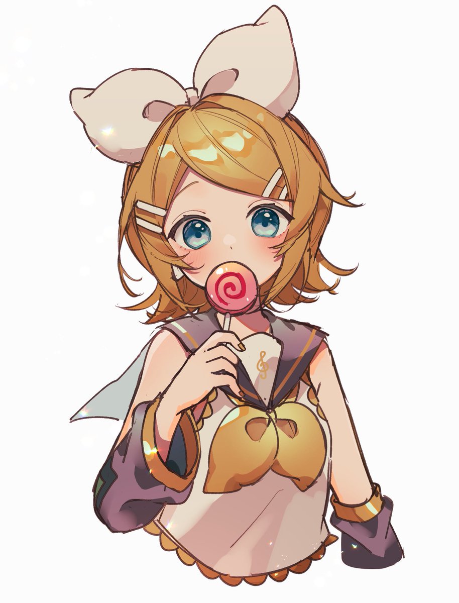 kagamine rin 1girl solo looking at viewer blush short hair blue eyes simple background  illustration images