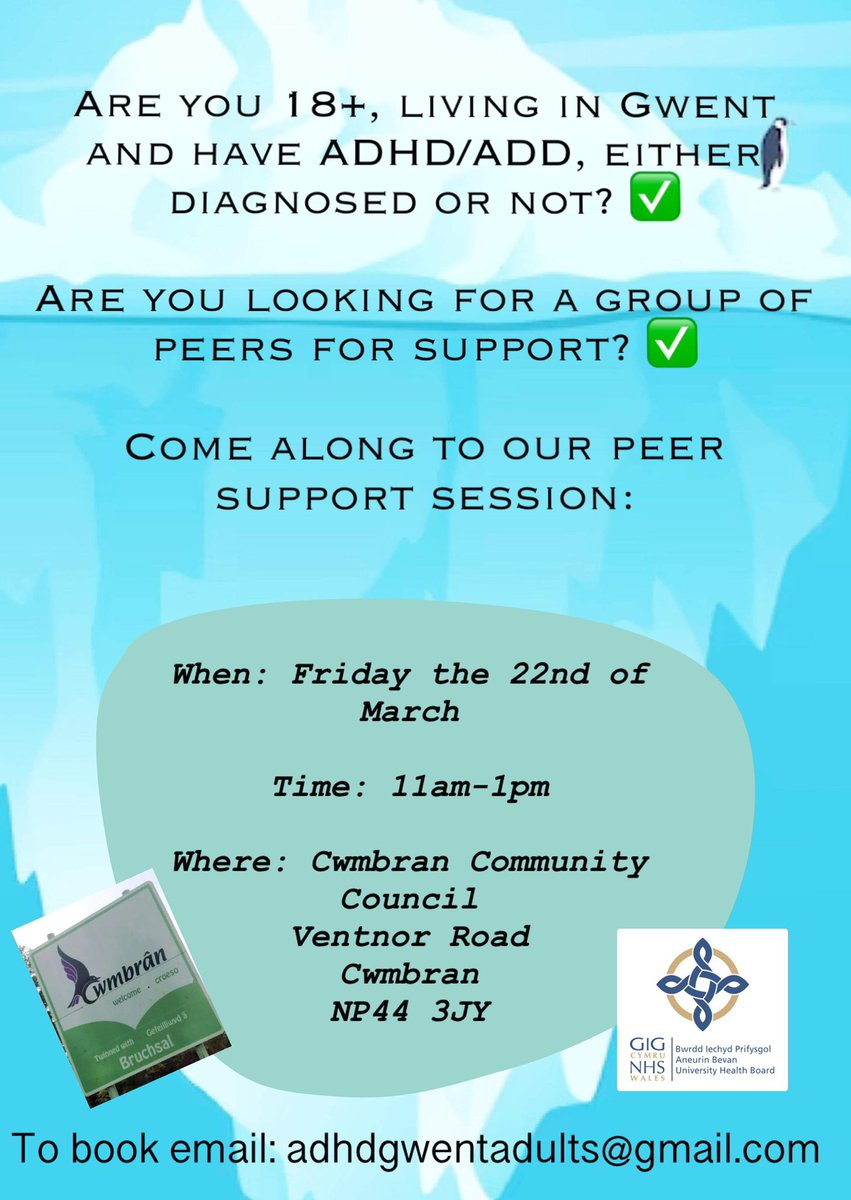 We are launching a peer mentoring group for #ADHD Adults within Gwent @AneurinBevanUHB plz share this flyer. #Gwent #peermentoring @rstanton87 Our first group is meeting 22 March in collaboration with ADHD + Newport.