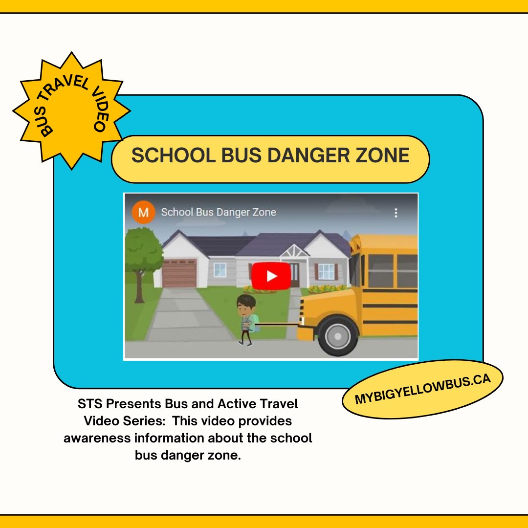 STS Presents Bus and Active Travel Video Series: SCHOOL BUS DANGER ZONE youtube.com/watch?v=y5PhQM…. For other safety videos and resources visit us at mybigyellowbus.ca @LDCSB @TVDSB