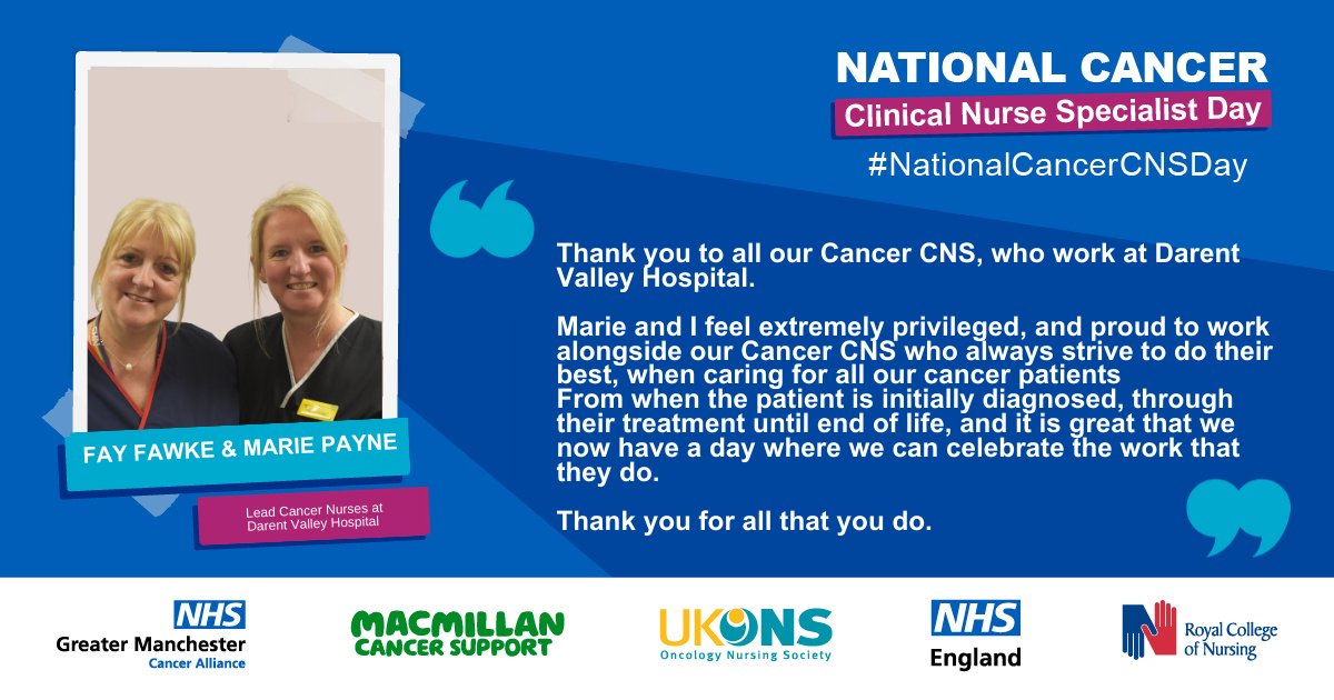 DGT's Lead Cancer Nurses, Fay Fawke and Marie Payne, have taken the opportunity to thank our Cancer CNS teams for their dedication on #NationalCancer CNSDay 💙