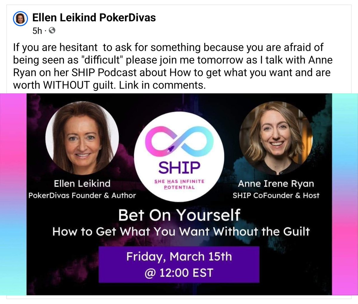 Arrived also this week, <a href="/ellenleikind/">ellen leikind</a>'s 3 signed books  for me to give away at the 3/23 <a href="/BmorePoker/">Horseshoe Baltimore Poker Room</a> Women's Event. Also, at 12p ET today, Ellen will be holding a virtual event "Bet On Yourself: How to Get What You Want Without Guilt". Register on Linkedin: linkedin.com/events/betonyo…