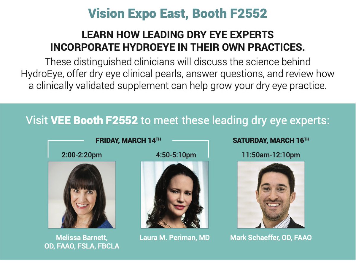 Curious about how leading #DryEye experts incorporate HydroEye into their practices? Join us at Booth F2552 to delve into the science behind HydroEye and gain invaluable information clinical pearls. <a href="/VisionExpo/">Vision Expo</a> 
#VEE2024