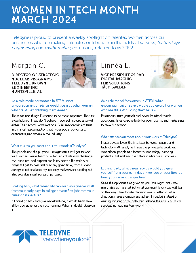 This Women's History Month Teledyne Technologies and TBE celebrate our Women in Tech! We are so proud to see TBE's Morgan Chamberlin recognized this year. We are proud to have such an amazing force on our team! #WHM2024 #TBE #EverywhereYouLook