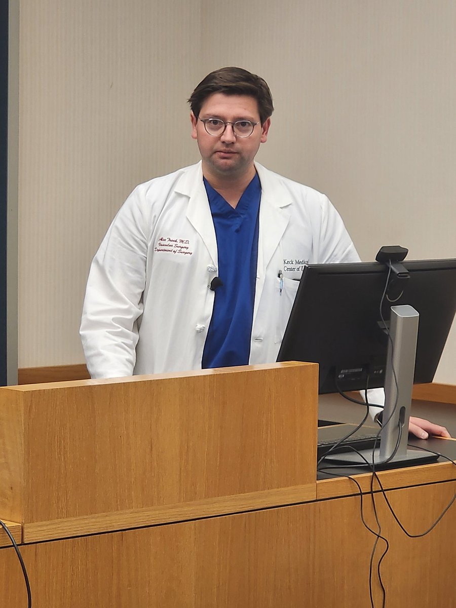 Our Fellow Dr. Alexander Trenk takes his turn on the podium at @KECKSchool_USC General Surgery Conference. _____ @USCGenSurg @sgs_of_usc @FutureVascSurgn #vascular #Surgery