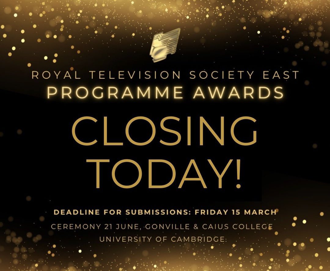 📣ENTRIES CLOSE TODAY! 📣 Head to our website to submit an entry before 23.59 tonight to be considered for the RTS East Programme Awards 2024. We can’t wait to see your submissions! ✨ #rtseast #RTSEastPA2024