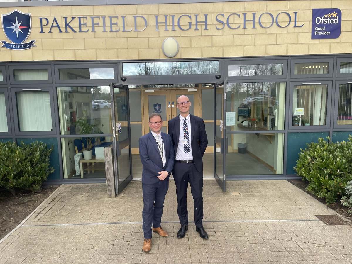 Many thanks to <a href="/RD_EofE/">DfE Regional Director, East of England</a> Jonathan Duff for visiting <a href="/PakefieldSchool/">Pakefield School</a> today. Lovely to talk about the progress of the school and the growth of <a href="/ClarionCorvus/">Clarion Corvus Trust</a>. Here he is with Mr Bagshaw, Head of School.