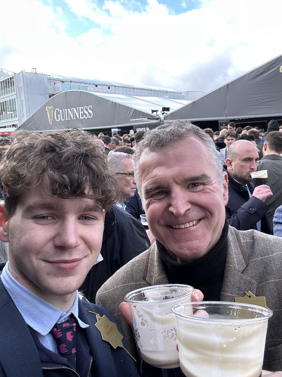 Having a couple of pints of Guinness and enjoying the spectacle of #Cheltenham2024 with my son Harry. Thanks to the lovely people who’ve come over to say hello. X