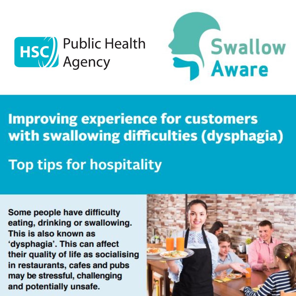 We are delighted to work in partnership with @HospUlster to launch a factsheet for the hospitality industry to improve the experience of people living with dysphagia when eating out. Find out more at pha.site/HospitalityFac… #NutritionAndHyrdrationWeek