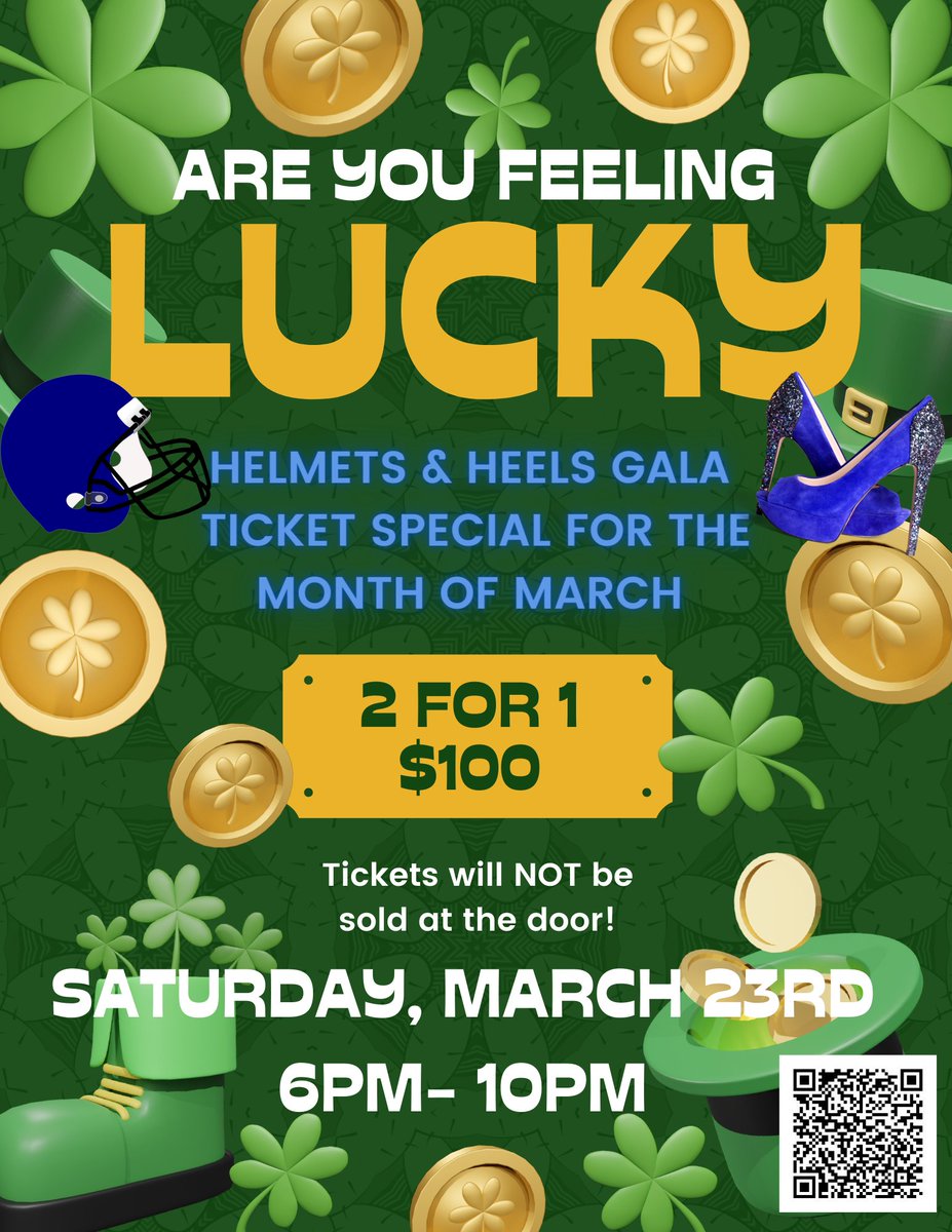 🏈Helmet &amp; Heels Gala is right around the corner, don't forget to purchase your tickets🏈
**No tickets sold at the door**

helmets-and-heels-2024.cheddarup.com