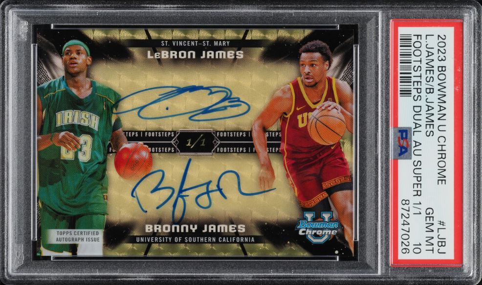 SportsCardSpec's tweet image. 🤑 The 1/1 LeBron &amp;amp; Bronny James Dual Autograph card is currently bidding at $27,000 on @PWCCmarketplace 

What would you pay for this card?