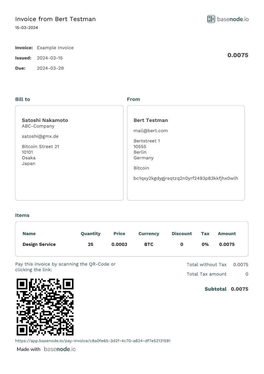 Are you living on a #Bitcoin Standard yet? 
Do you catch yourself calculating supermarket prices in #sats?

Ever tried to set YOUR hourly rate in terms of #satoshis?

What you see below is an invoice completely denominated in BTC. 

Give it a try with our free invoice generator