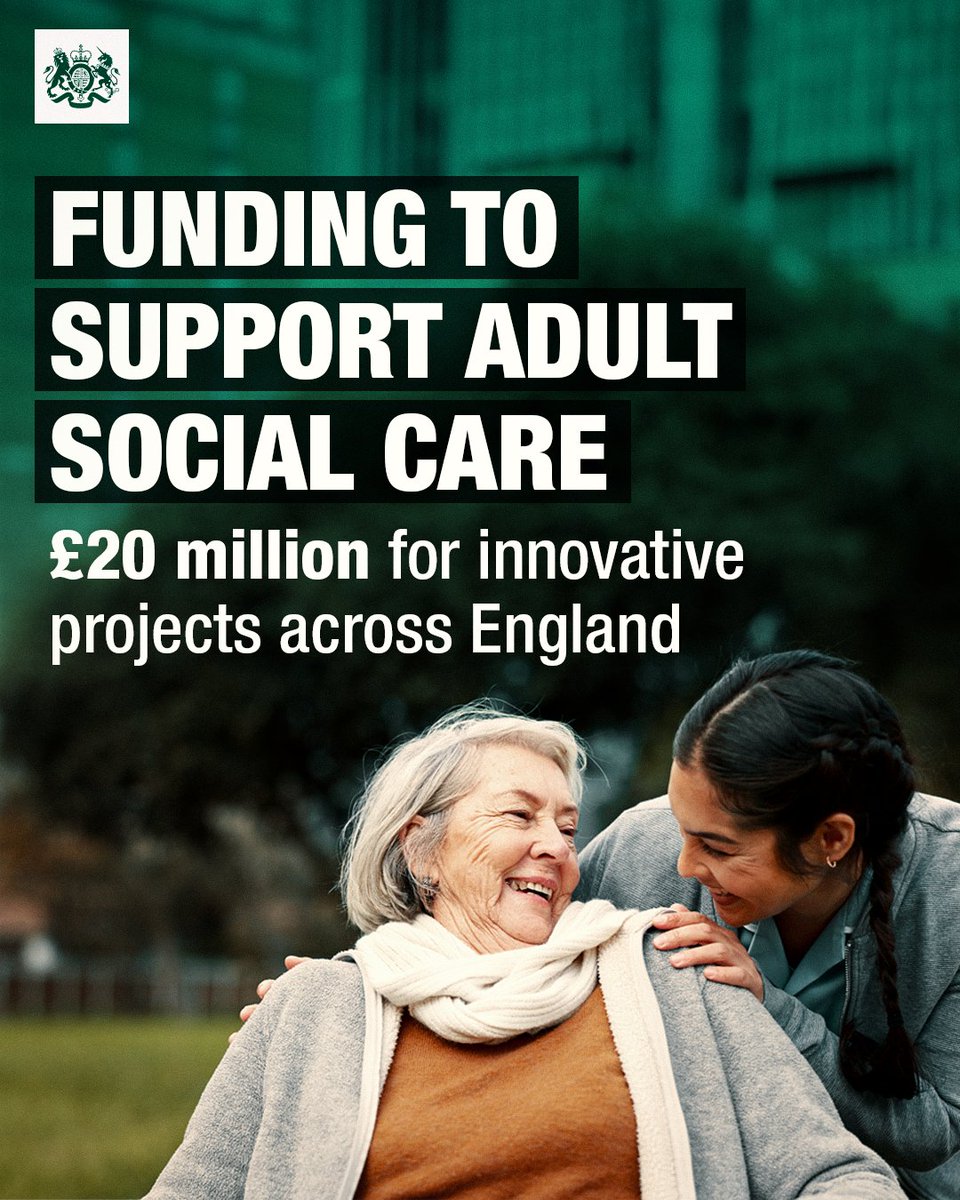 ICYMI: We're funding innovative projects to help people in adult social care and unpaid carers across the country. £20 million will be invested to expand community-based care models like shared living arrangements to support people in their own homes. gov.uk/government/new…