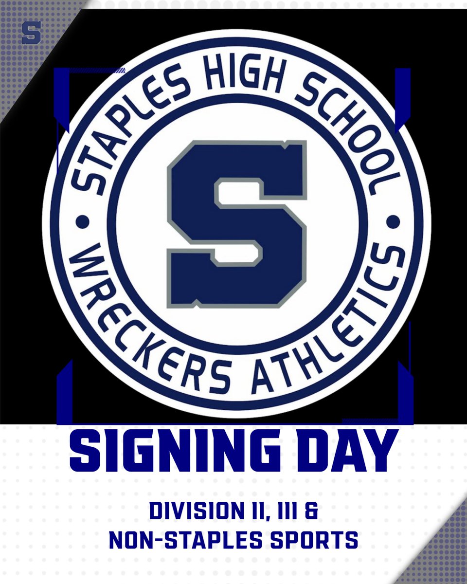 Attention Class of 2024: Please check your student email for information and a link to register for our first ever Signing Day for those participating in Division II, III or sports not offered at Staples. Deadline to register is Sunday, 3/24. More details to follow...