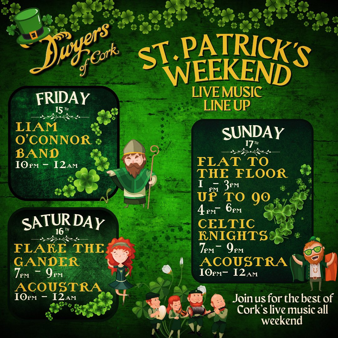 Who’s ready for a weekend full of ‘craic agus ceoil’ ?? - We have an amazing line up bringing you the best of Irish music 🍀🍀 #purecork #corkpubs #dwyersofcork #seventysevencork