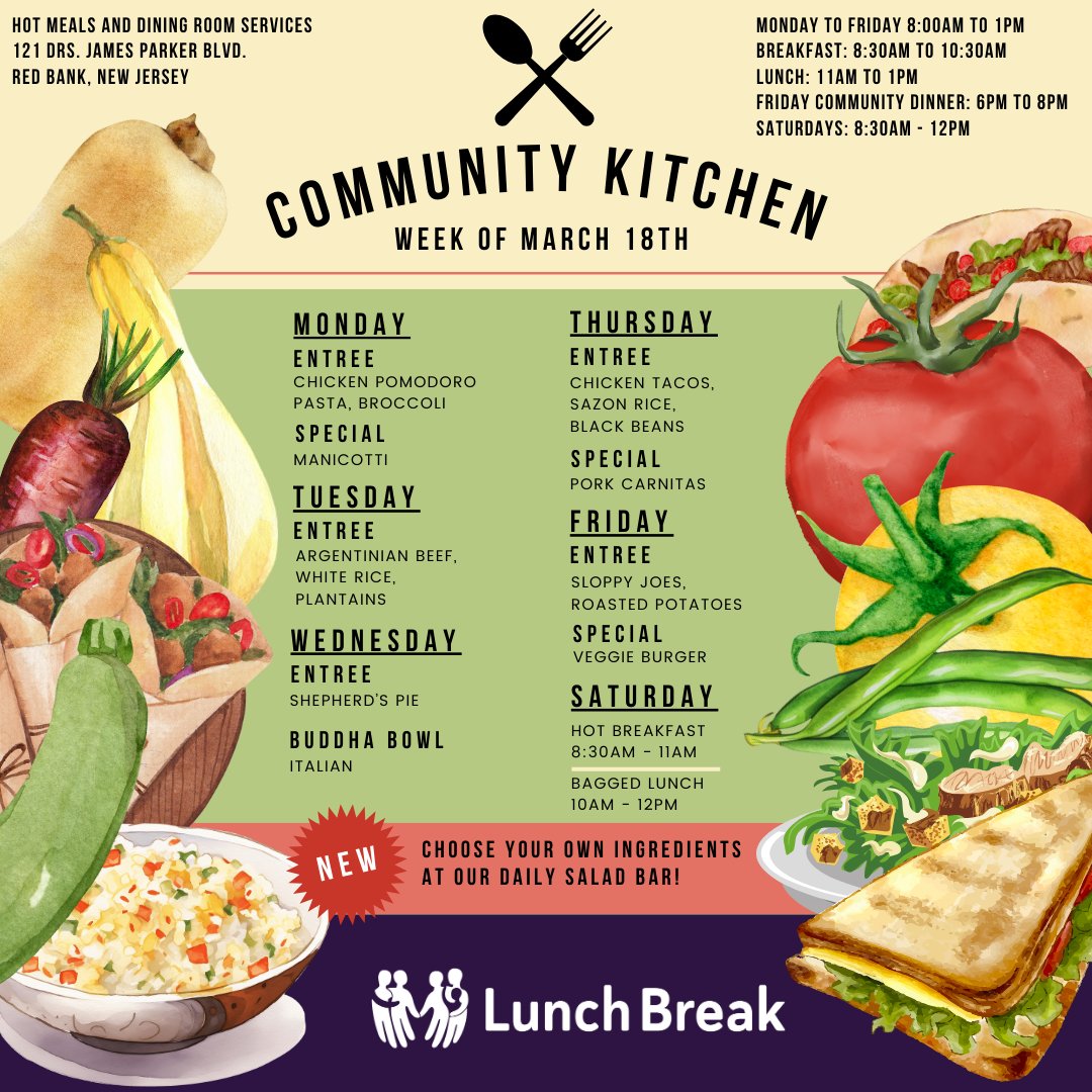 JOIN US IN OUR COMMUNITY KITCHEN: Enjoy good food and fellowship! #lunchbreaknj