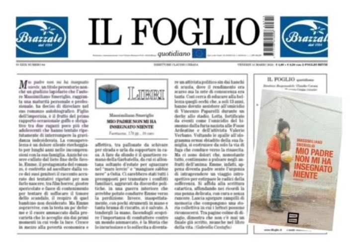 “Mio padre non mi ha insegnato niente”, il mio ultimo romanzo edito da Fuoriscena libri. Oggi #15marzo una bellissima recensione su @ilfoglio_it , per cui ringrazio Gabriella Cantafio. Trovate il testo integrale della recensione qui in basso, e il romanzo in libreria e su…