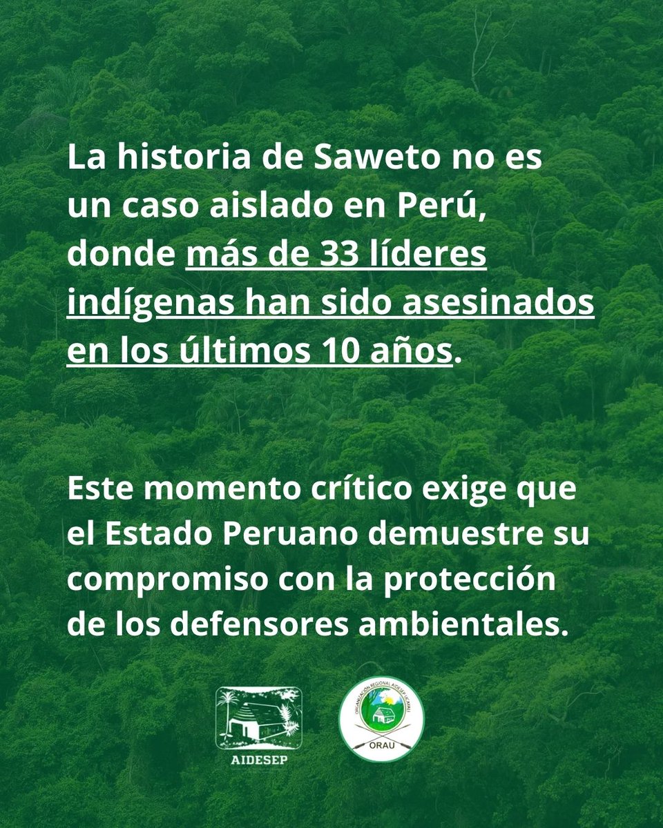 aidesep_org's tweet photo. En la Amazonía, donde los defensores indígenas son asesinados con impunidad, el Estado Peruano debe marcar un precedente garantizando justicia para las viudas y familias de los cuatro líderes de Saweto asesinados en el 2014. https://t.co/5l9aejONId