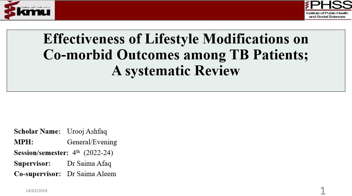 Another achievement for #TeamPOTENTIAL! Our Master Scholar, Urooj Ashfaq has successfully defended her thesis on the effectiveness of lifestyle modifications on co-morbid outcomes among TB patients - A systematic review #thesisdefense #TB