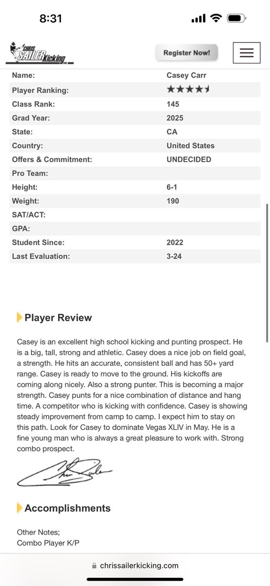 Very proud to say I am now a 4.5⭐️ K/P combo! Cant wait to see what the future holds. @Chris_Sailer @CSKRECRUITING @jc_kicks17 @E_Thompson92 @wesyerty24 @IcemanCoaching @lj_early @CoachJohnBaxter @CoachDiazR @Owen_Baebler @CoachSheff_UH @Fletcher_UofA @RealCoachCarter